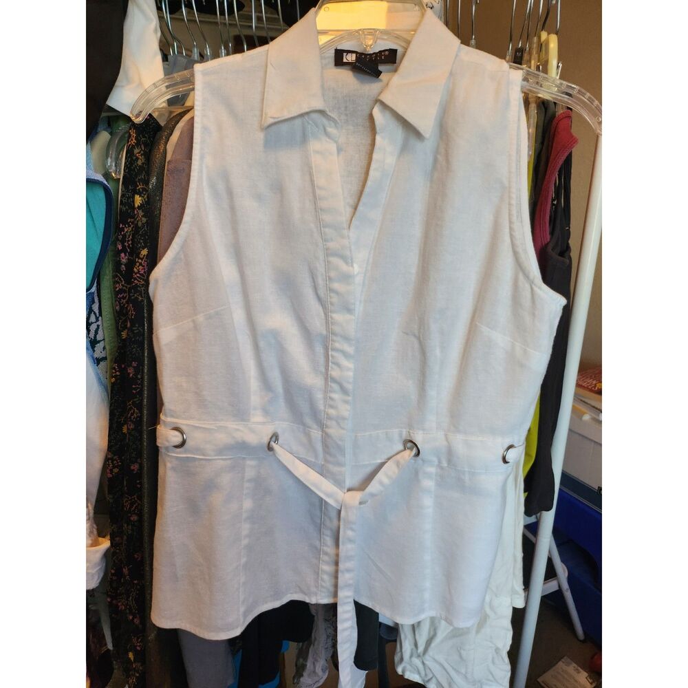 Carole Little Size M Linen/Rayon Sleeveless Blouse w/waistband tie NWOT